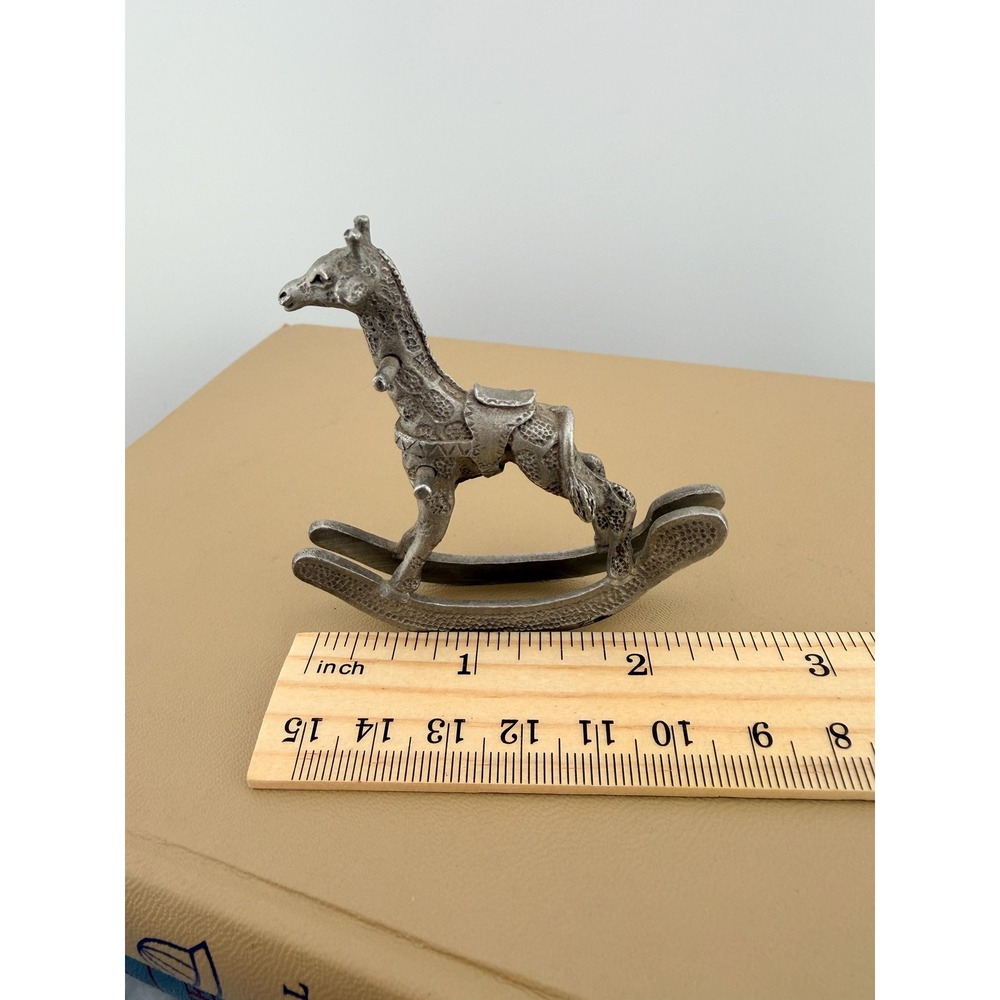 Vintage 1982 Spoontiques Pewter Rocking Giraffe Figurine Metal Rocking Statue - Picture 8 of 10